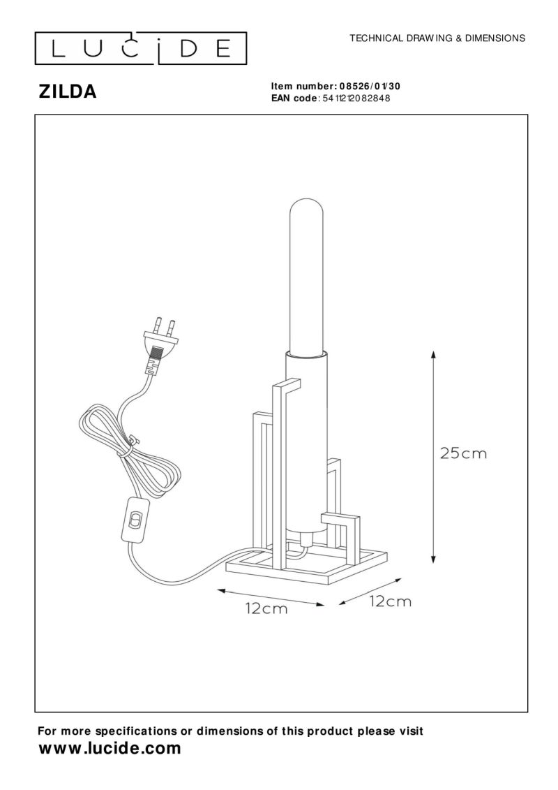Lucide ZILDA - Stolná lampa - 1xE27 - Čierna